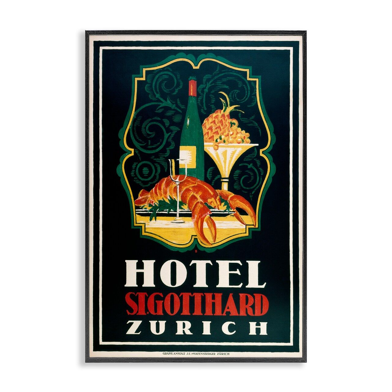 Stupell Industries Vintage Hotel Zurich with Lobster Framed Giclee Design by Marcus Jules